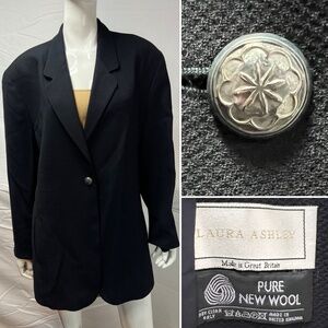 Vintage Laura Ashley Women’s USA 14 Made Great Britain Black Wool Blazer Jacket